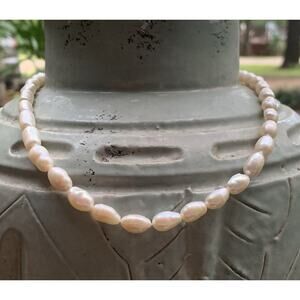 Strand of Freshwater Ringed Pearls with Gold Tone Findings 17 Inches